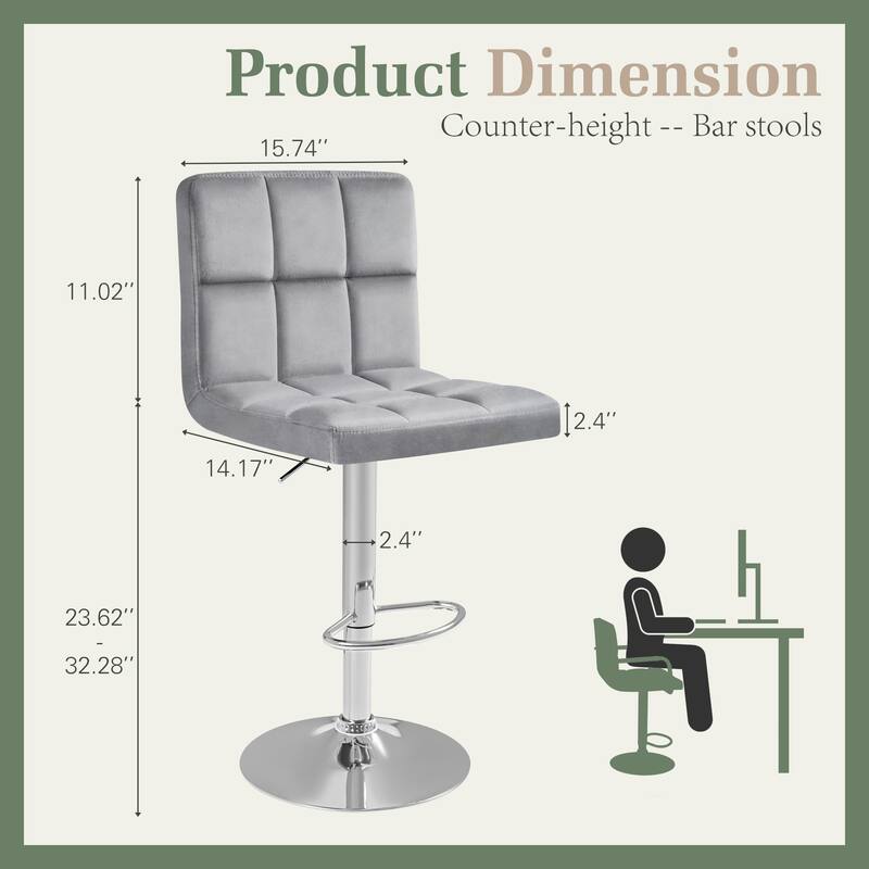 Furniwell Bar Stools Velvet Height Adjustable Swivel Counter Stools with Back - N/A