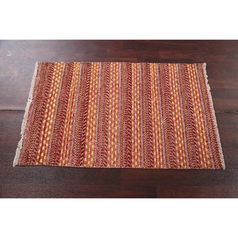 Geometric Striped Oriental Gabbeh Kashkoli Wool Area Rug Hand-knotted - 2'6" x 3'11"