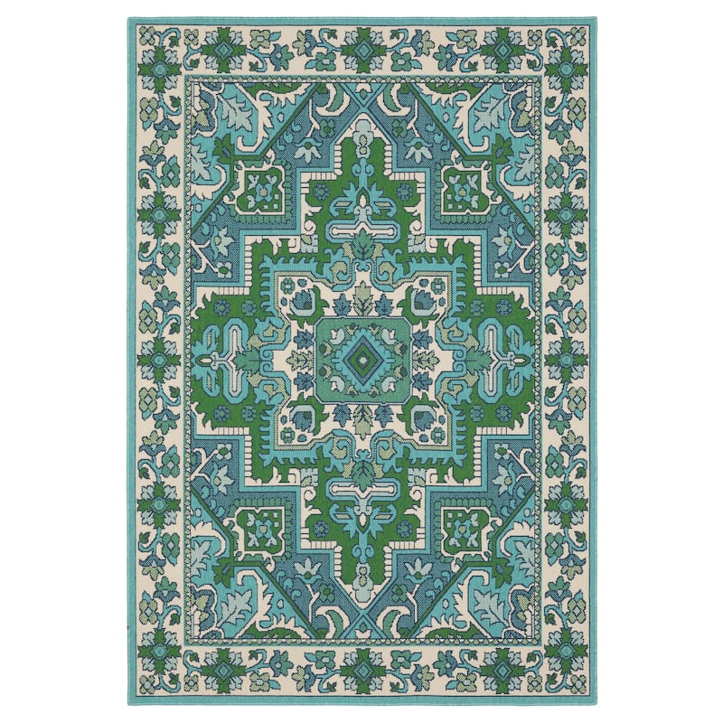 Miramar Oriental Medallion Blue/ Green Indoor/Outdoor Area Rug - 5'3" x 7'6"
