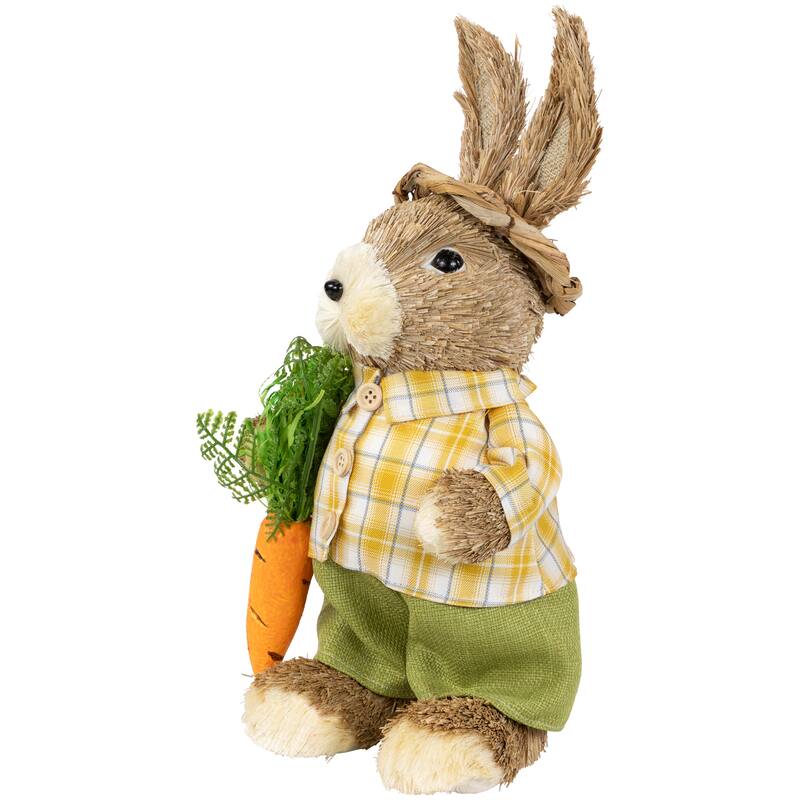 Rustic Boy Rabbit with Carrot Easter Figure 13.75" Brown Yellow