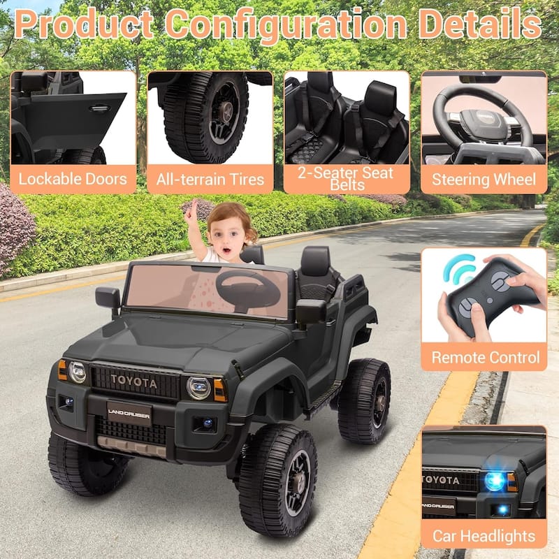24v Ride On Toys for Big Kids,Licensed Toyota 2-Seater w/Remote Control, 4WD/2WD Switch, LED Lights