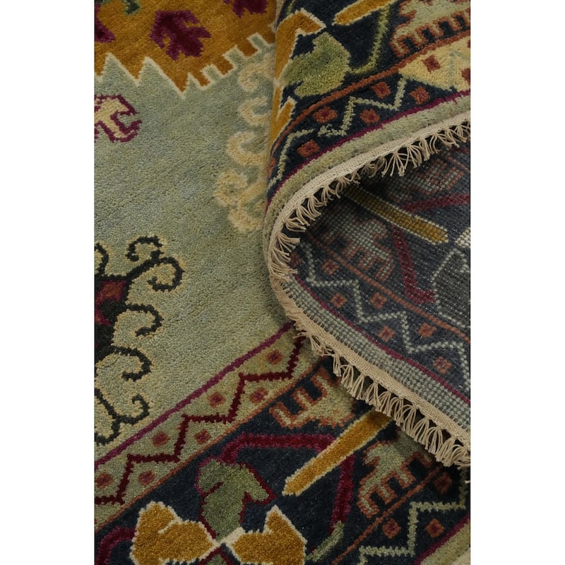 Hand-knotted Traditional Wool Green Geometric Oriental Area Rug - 12' 0'' X 9' 0''