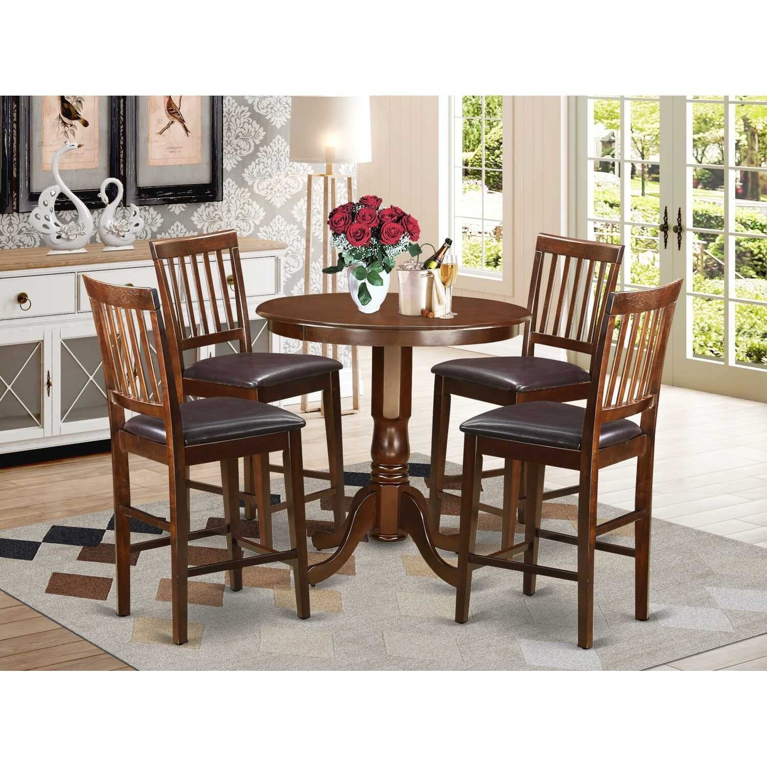 Counter Height Dining Set - 5 Piece Table & Chair Set - Modern Kitchen Dining Room Furniture - Brown, White