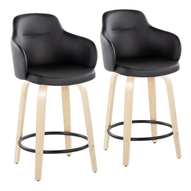 Carson Carrington Iglabo 24" Fixed-Height Counter Stool with Bent Wood Legs and Round Footrest (Set of 2)