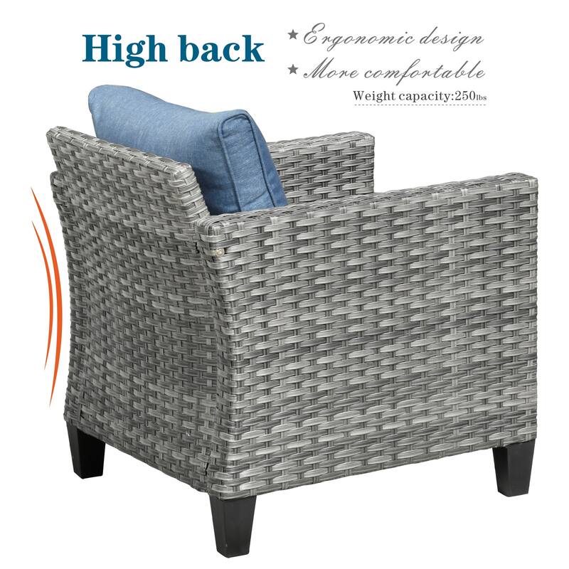OVIOS 5-piece Patio Loveseat Wicker Set with 30" Fire Pit