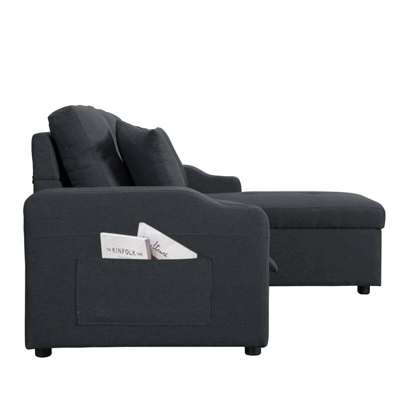 Upholstered Pull Out Sectional Sofa with Storage Chaise