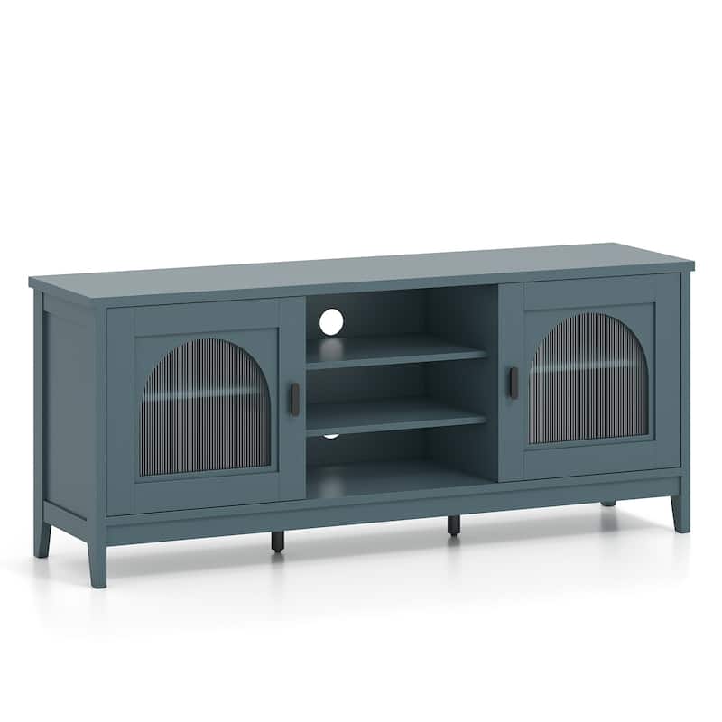 Modern Vintage TV Stand for TVs up to 65 Inches Entertainment Center with Adjustable Shelves and Cabinets - 59" x 15.5" x 25" - Turquoise
