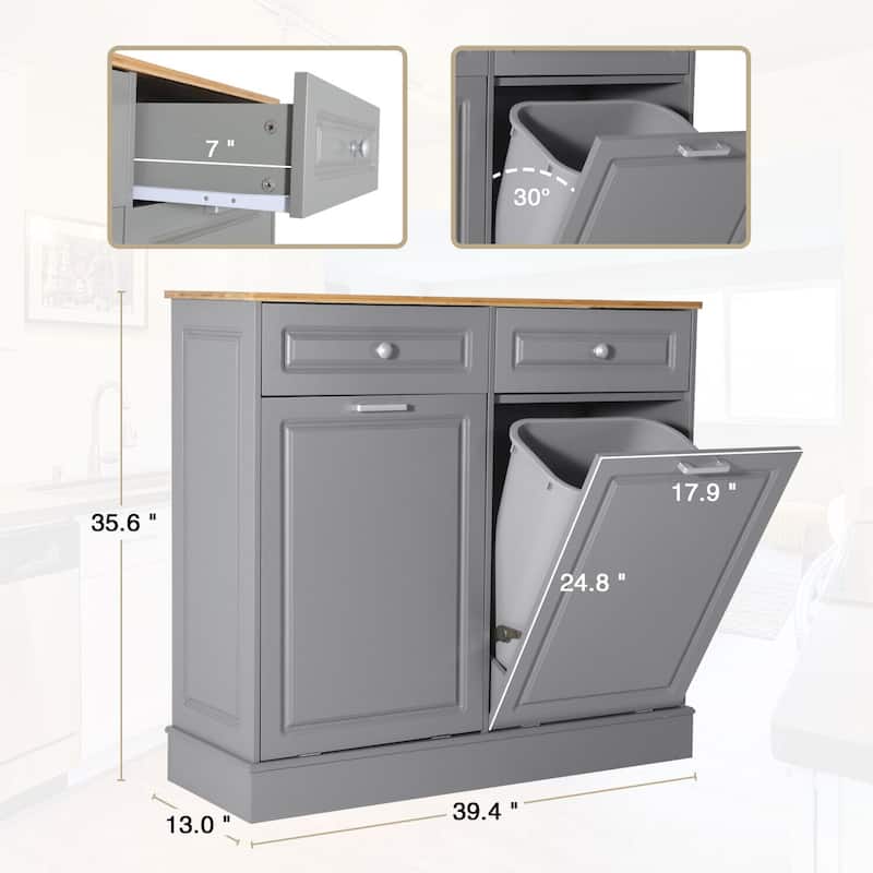 Double Tilt Out Trash Cabinet Wooden Kitchen Recycling Cabinet Trash Can