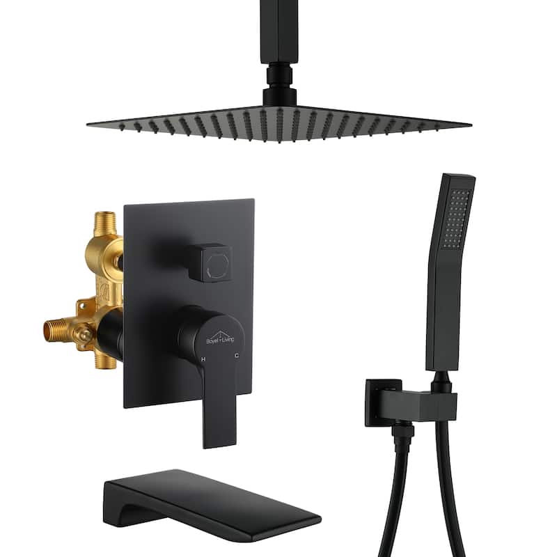 Ceiling Mount Shower Faucet and Tub Faucet with 10 inch Fixed Shower Head - 10" - Matte Black