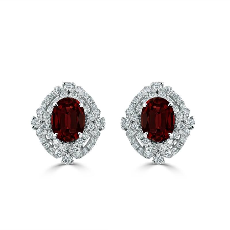 Auriya 3 1/5ct Vintage Oval-cut Garnet Halo Diamond Stud Earrings 5/8ctw 18k Gold