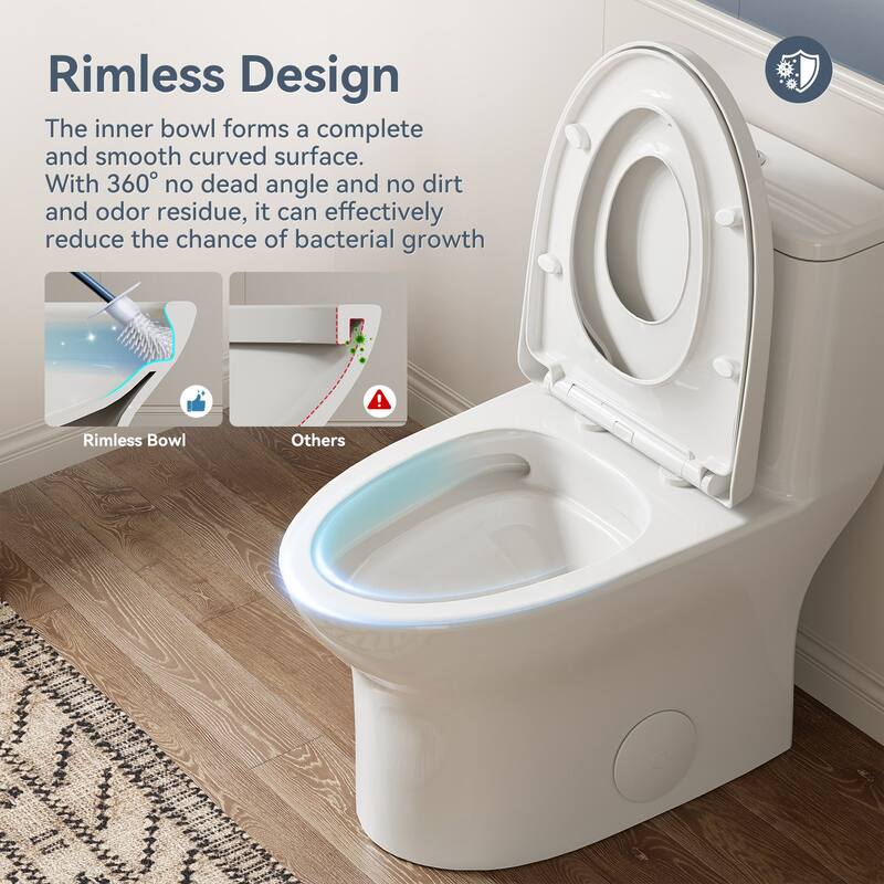 WaterSense Dual Flush Toilet, 1.0/1.27 GPF, Elongated Rimless Bowl, Child Seat, 1000g Flush Power - 12 inch Rough In