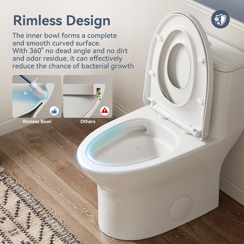HOROW 1 Piece WaterSense Dual Flush Elongated Toilet White Rimless Bowl Child Seat 1000g Flush - 12 inch Rough In - N/A