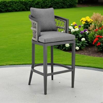 HomeRoots 40" Gray Metal Outdoor Bar Height chair with Footrest