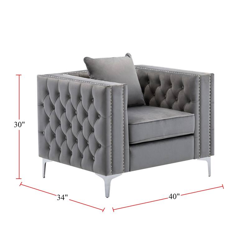 Velvet Chair with Button Tufted in Gray