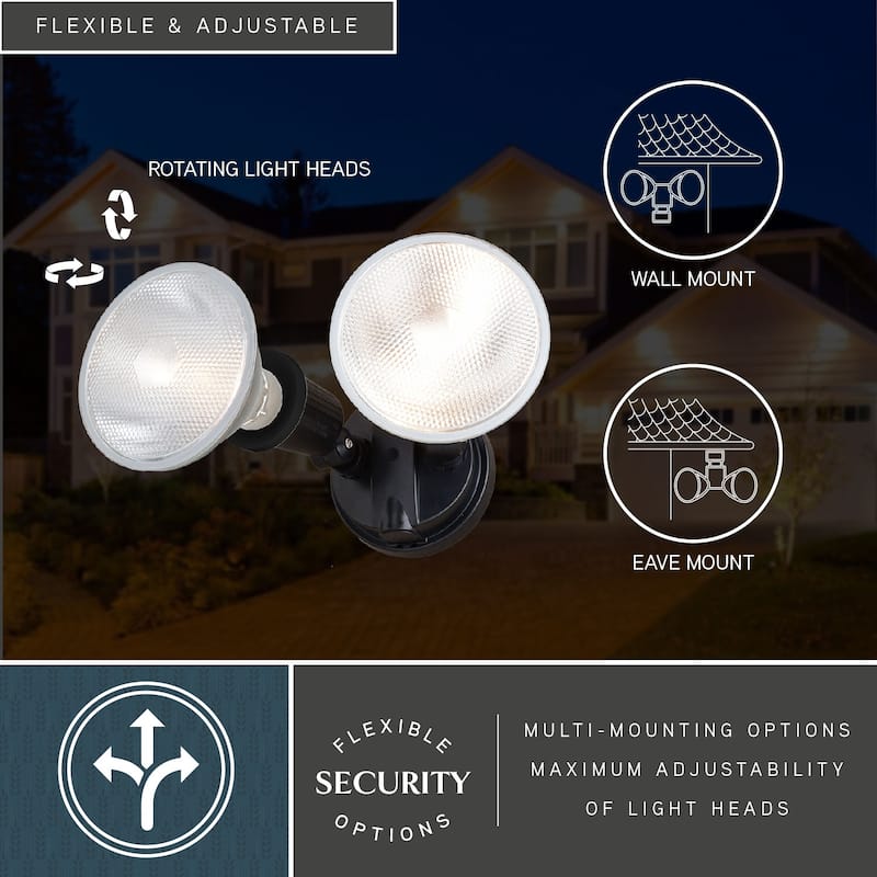 2 Light Outdoor Security Flood Light with Adjustable Heads - Switch Controlled