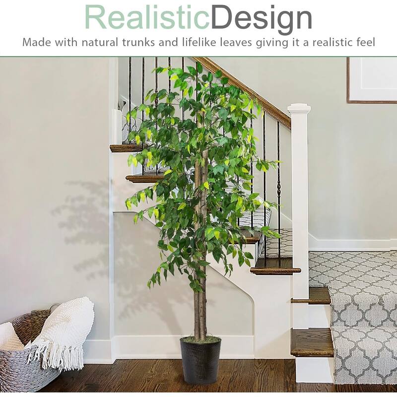 Artificial Ficus Tree 6FT Faux Indoor Tree in Decorative Metal Pot