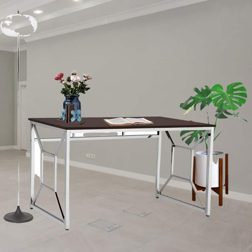 Modern Home Office Desk with Polished Chrome Frame, Durable Anti-Scratch Surface, and Stylish Design