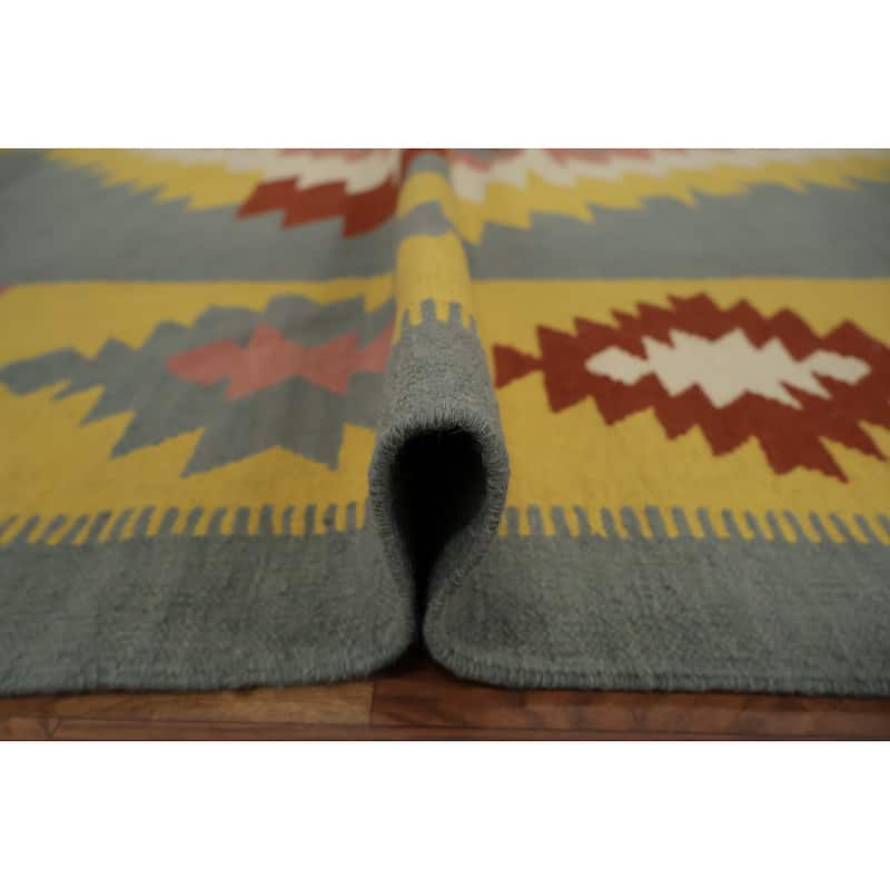 Hand Woven Oriental 100% Wool Carpet Southwestern Tribal Greys & Charcoal Kilim Area Rug - 12' 1'' X 8' 7''