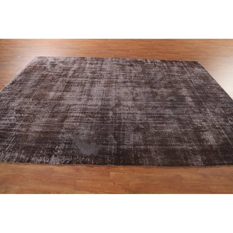 Distressed Brown Over-Dyed Anatolian Turkish Rug Handmade Wool Carpet - 7'2" x 9'10"