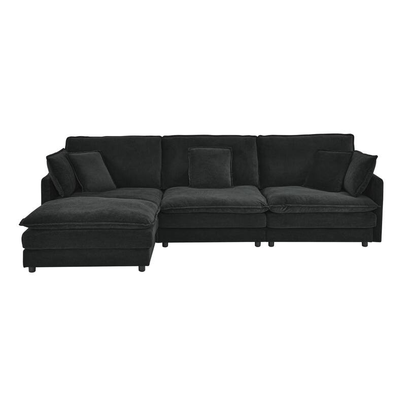Roomfitters Modular L-Shaped Sectional Sofa with Ottoman, Plush Towel Fabric 4-Seater