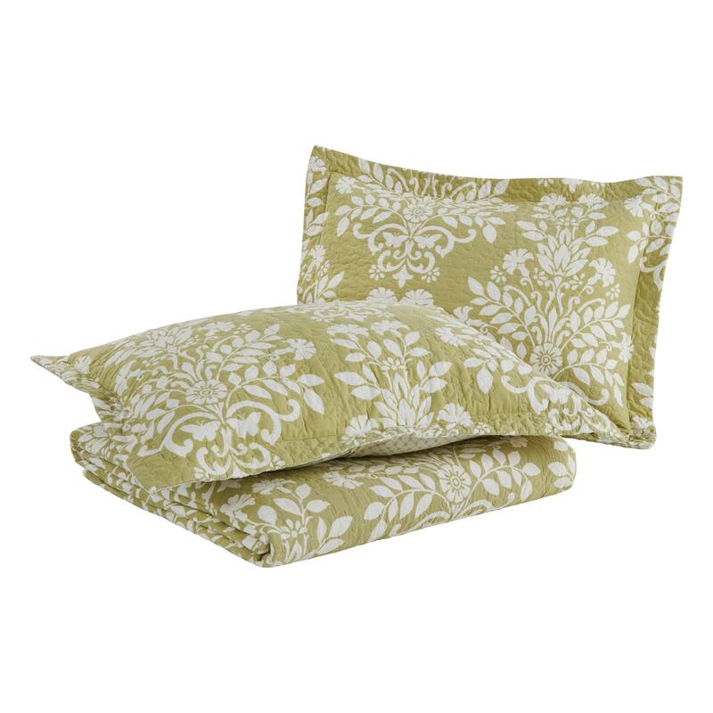 Laura Ashley Rowland Cotton Reversible Green Quilt Set On Sale Bed