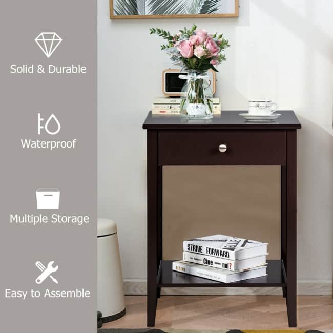 Wooden Nightstand End Table Storage Display