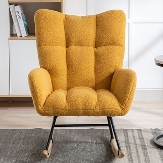 Soft Teddy Velvet Fabric Rocking Chair for Nursery with Safe Solid Wood ...