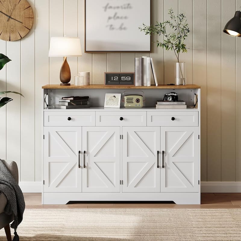 51" Sideboard Buffet Cabinet With Charging Station - White