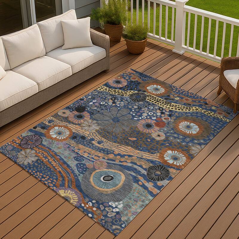 Machine Washable Indoor/ Outdoor Whimsy Floral Chantille Rug