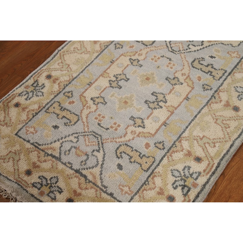 Oushak Indian Runner Rug Handmade Grey Floral Wool Carpet - 2'7"x 9'11"
