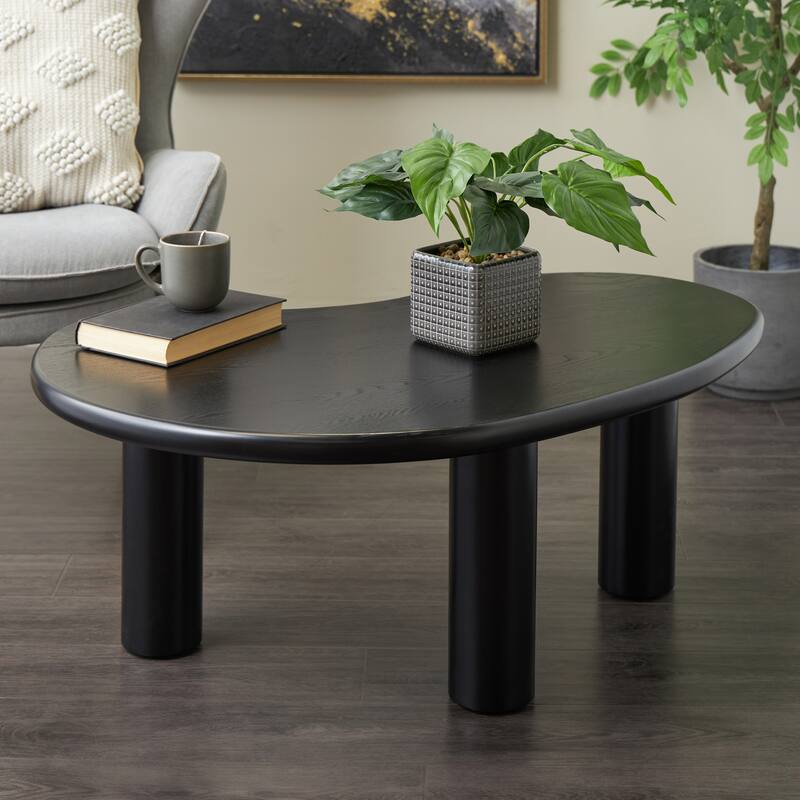 Black Wood Heart Inspired Living Room Coffee Table with 3 Legs - Black