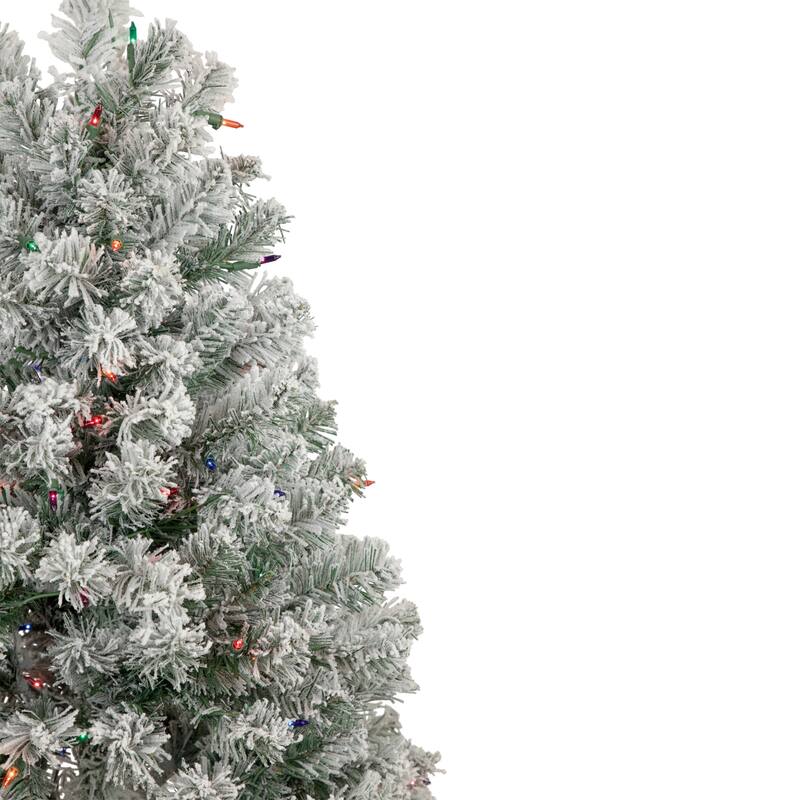 4.5' Flocked Madison Pine Artificial Christmas Tree, Multi Lights - 4.5 Foot