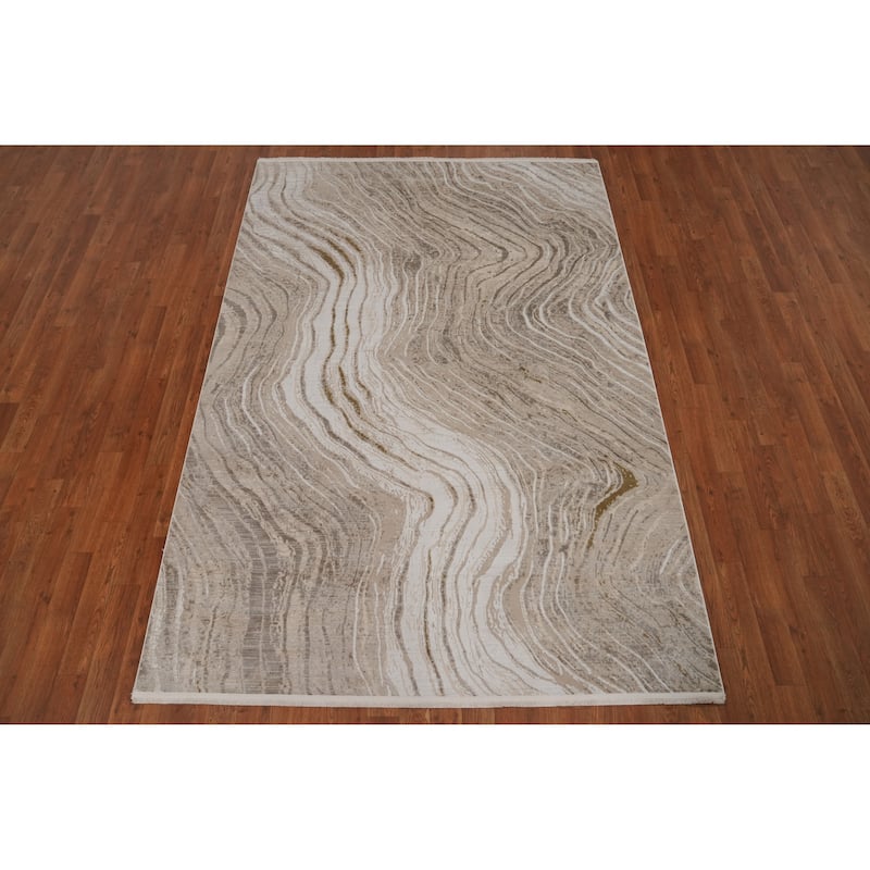 Machine Made Oriental Polyester Carpet Modern Abstract Beige & Ivories Modern Area Rug - 7' 5'' X 5' 2''