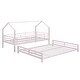 preview thumbnail 16 of 14, Pink Metal House Bunk Bed with Roof, Ladder, and Fence for Kids