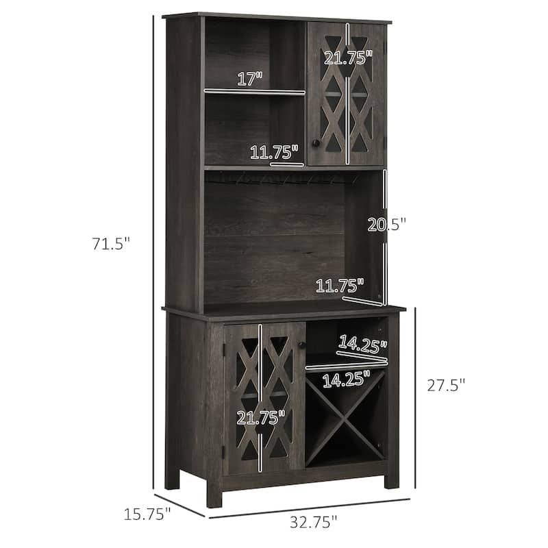 HOMCOM 72" Kitchen Pantry, Buffet with Hutch, Cupboard for Microwave, 2 Door Cabinets, Wine Glasses Rack and 12-Bottle Wine Rack