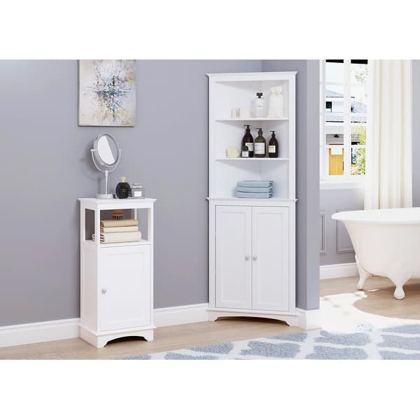 Spirich Bathroom Storage Tall Corner Cabinet With 2 Doors And 3 Tier Shelves White Overstock 31673368