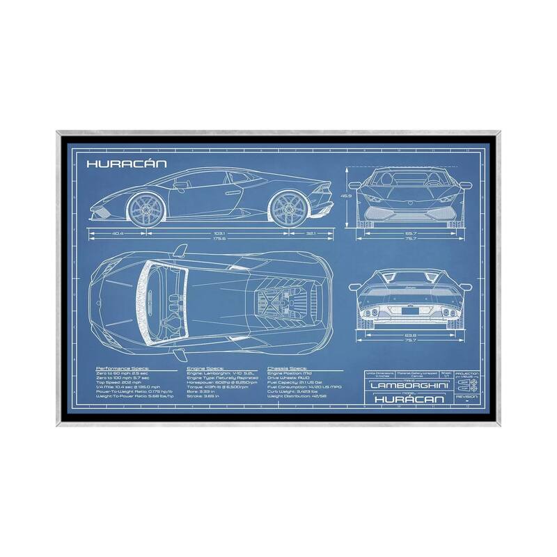 iCanvas "Lamborghini Huracan LP 610-4 Blueprint" by Action Blueprints Framed