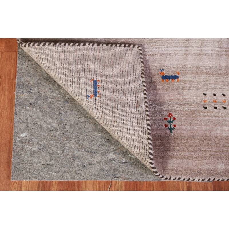 Hand Knotted Oriental 100% Wool Carpet Tribal Animal Pictorial Beige & Ivories Gabbeh Area Rug - 4' 11'' X 2' 11''