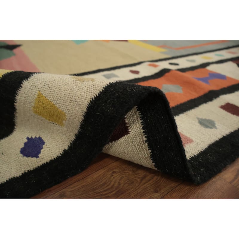 Hand Woven Oriental 100% Wool Carpet Southwestern Tribal Multi-Colored Kilim Area Rug - 14' 6'' X 6' 2''