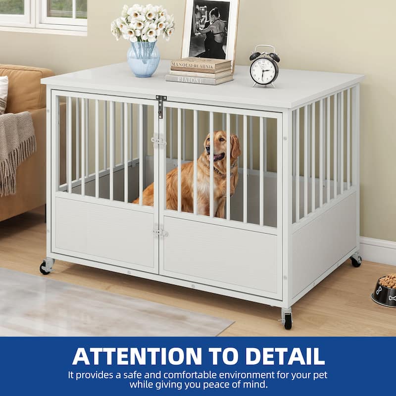 Moasis 38"/43" Dog Crate Furniture with Wheels & Double-Doors