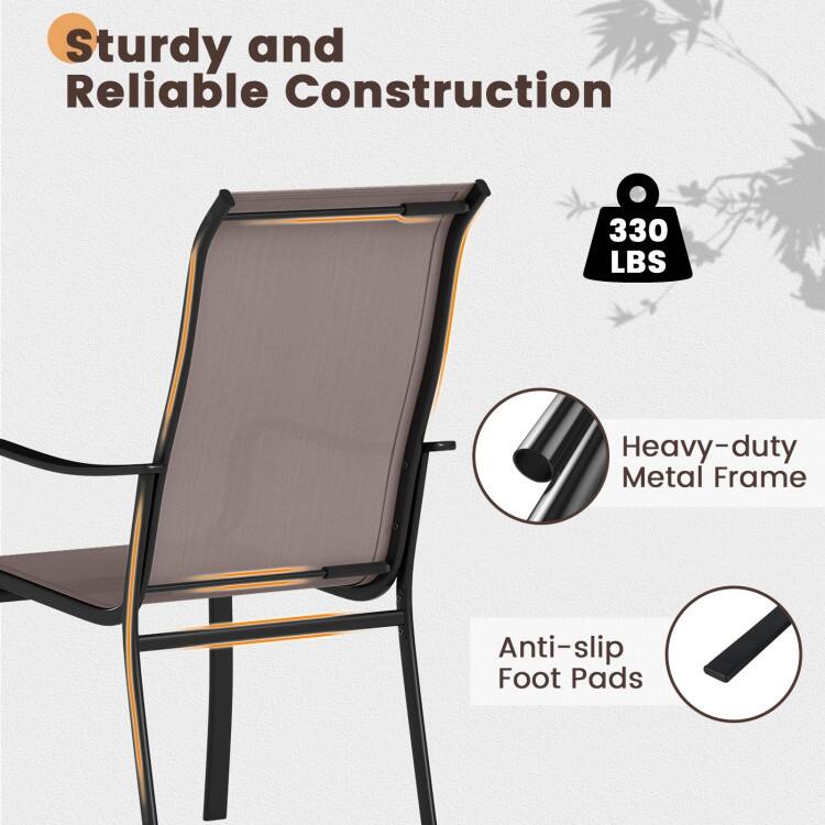 Brown-Black Mesh Metal Patio Dining Chairs with Armrests, Set of 2 - 22" x 29" x 40"