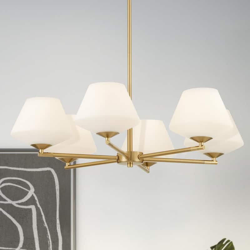 Hunter Celestial Valley Alturas Gold with Cased White Glass 6 Light Chandelier Ceiling Light Fixture - Alturas Gold
