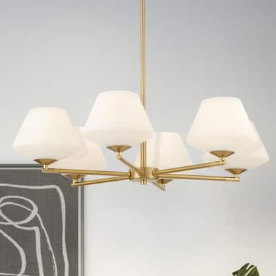 Hunter Celestial Valley Alturas Gold with Cased White Glass 6 Light Chandelier Ceiling Light Fixture
