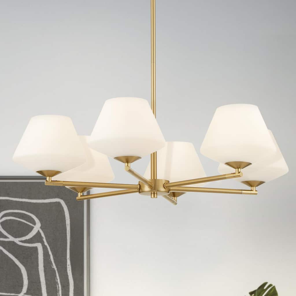 Hunter Celestial Valley Alturas Gold with Cased White Glass 6 Light Chandelier Ceiling Light Fixture
