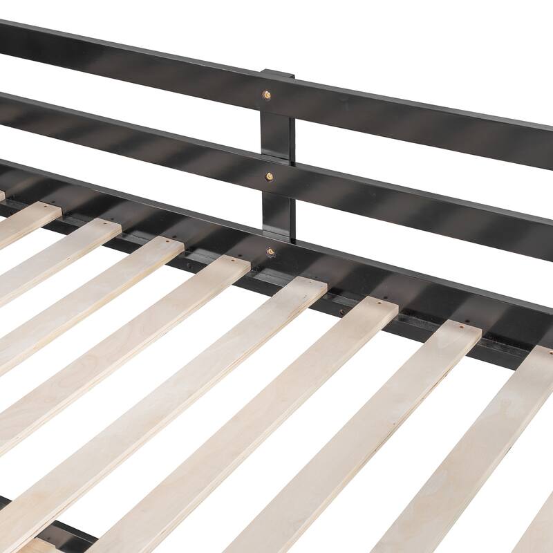 Espresso Full over Full Bunk Bed with Trundle, Ladder and Guardrails - Detachable Bunk Bed Convertible 2 Full Size Beds