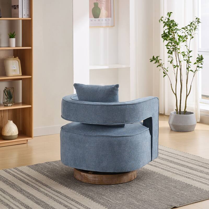 Swivel Accent Chair with Weathered Base, Modern Upholstered Leisure Chair Comfy Single Sofa Armchairs for Living Room/Bedroom