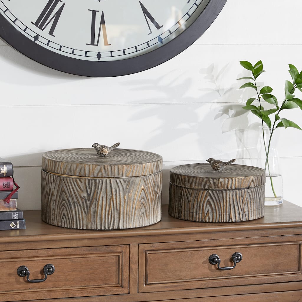 Bronze Metal Carved Bird Living Room Decorative Jars (Set of 2)