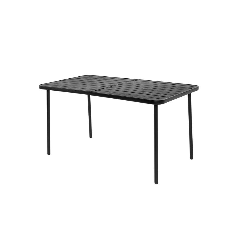 7 Piece Patio Dining Table Chair Set, Outdoor Conversation Furniture Set with Rectangular Steel Table and 6 Chairs
