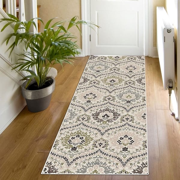 6' Runner Gray And Ivory Floral Stain Resistant Indoor Outdoor Runner Rug 6' Runner Gray And Ivory Floral Stain Resistant Indoor Outdoor Runner Rug
