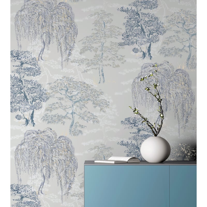 Oriental Garden Soft Blue Wallpaper
